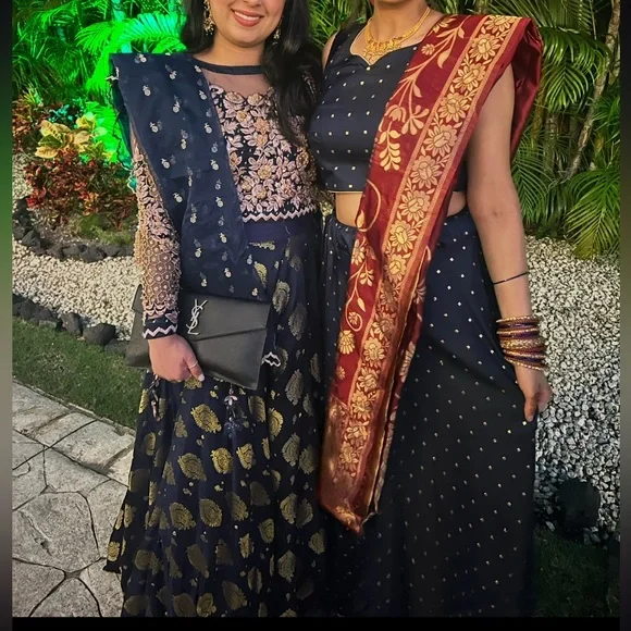 Elegant Navy and Gold Lehenga with Embroidered Details - Picture 2 of 2